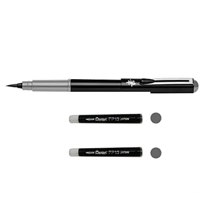 Afbeelding van Pentel GFKPN Pocket Brush Penseelpen voor kalligrafie, schetsen, tekeningen, grijs + 2 patronen