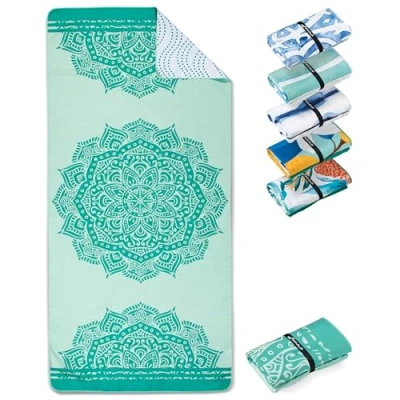 Afbeelding van Strandhanddoek XXL microvezel badhanddoek groot, handdoeken licht en sneldrogend, 100% gerecyclede handdoek mandala 200 x 90 cm