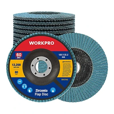 Afbeelding van WORKPRO 10 stuks schuurschijven met lamellen, 125 mm, korrel 60, slijpschijf van hoogwaardig aluminium voor het verwijderen ontbramen, roest, polijsten, afwerking