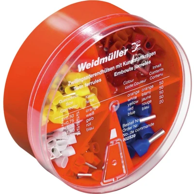 Afbeelding van Weidmüller 9025390000 Assortiment dubbele adereindhulzen 0.5 mm², 0.75 1 1.5 2.5 mm² Deels geïsoleerd Oranje, Wit, Geel, Rood, Blauw 220 stuk(s)