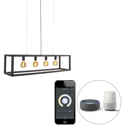 Afbeelding van QAZQA Smart hanglamp zwart 4 lichts incl. Wifi G95 Big Cage