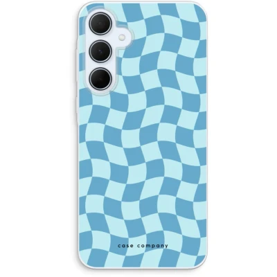 Afbeelding van Case Company® hoesje geschikt voor Samsung Galaxy A35 Grid Blauw Soft Cover Telefoonhoesje Bescherming aan alle Kanten en Schermrand