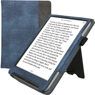 Afbeelding van kwmobile flip cover voor e reader geschikt Pocketbook InkPad 4 / Color 3 2 Vivlio Van imitatieleer en suède In donkerblauw donkergrijs