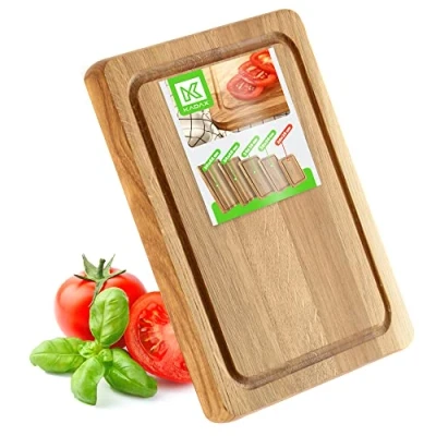 Afbeelding van KADAX Rechthoekige snijplank van eiken, keukenplank in 5 verschillende maten, houten plank met sapgat, serveerplank voor kaas, ontbijtplankje (20 x 25 cm)