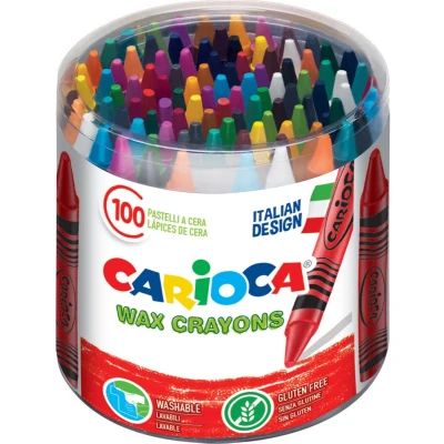 Afbeelding van Carioca Waskrijt Wax, Plastic Pot Met 100 Stuks In Geassorteerde Kleuren