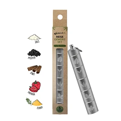 Afbeelding van Reis en picknickkruidenset, 5 in 1 reiskruidenset voor buiten, mini kruidenpotjes camping, waterdichte aluminium kruidenpotjes, klein licht, met specerijen