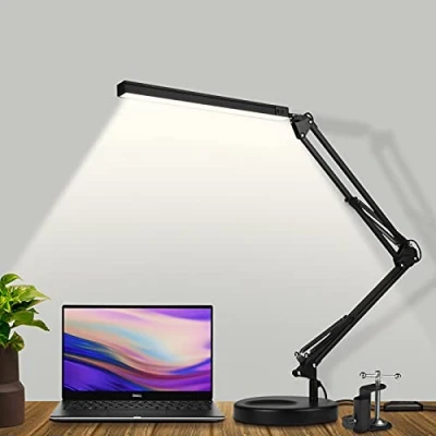 Afbeelding van SKYLEO Led bureaulamp, krachtig, met clip en sokkel, oogbescherming, 3 verlichtingsmodi, 10 helderheidsniveaus, zwart