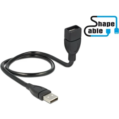 Afbeelding van Delock ShapeCable USB verlengkabel (V) naar (M) 50 cm zwart
