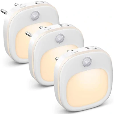 Afbeelding van Nachtlamp elektrisch stopcontact [set van 3], dimbare binnenlamp met bewegingssensor, warm/wit/gemengd LED nachtlicht goed voor hal trap slaapkamer keuken kinderkamer