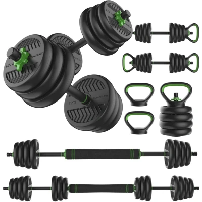 Afbeelding van Tunturi Halter en Dumbells Rubber Halterset 28 kg Halterstang met Gewichten Barbell Set Schroefsluiting 30 mm Anti Slip Grip