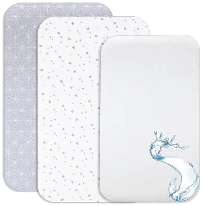 Afbeelding van Lovely Hippo Cododo hoeslaken + 1 matrasbeschermer, compatibel met Bébé 100% katoen matrasbeschermer waterdicht (sterrenhemel grijs, 83 x 50 cm)