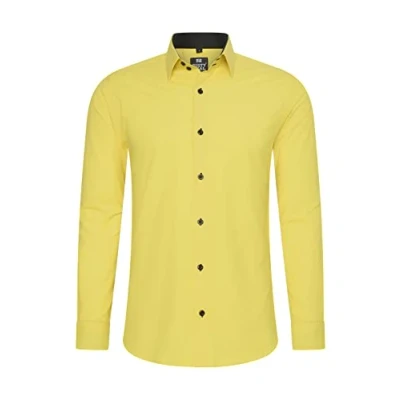 Afbeelding van Rusty Neal Herenoverhemd premium slim fit lange mouwen stretch contrast overhemd business overhemden vrijetijdshemd, Geel, 4XL