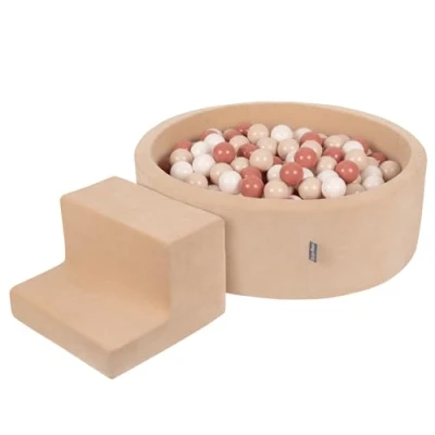 Afbeelding van KiddyMoon Velvet Foam Speeltuin Met Rond Ballenbad (100 Ballen) Kinderballenbakken Speelgoed Obstakelbaan, Zandbeige: Pastelbeige/Zalm/Wit