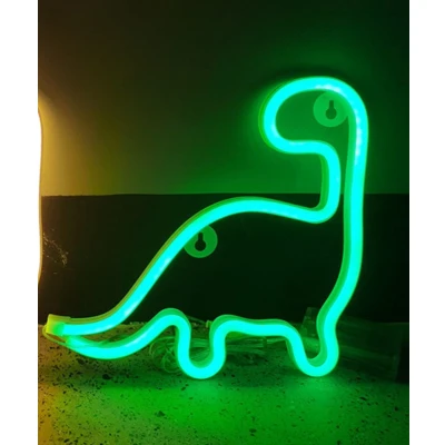 Afbeelding van LED Neon Wandlamp &quot;Dino&quot;, Op Batterijen en USB, 23x23x2cm, Groen