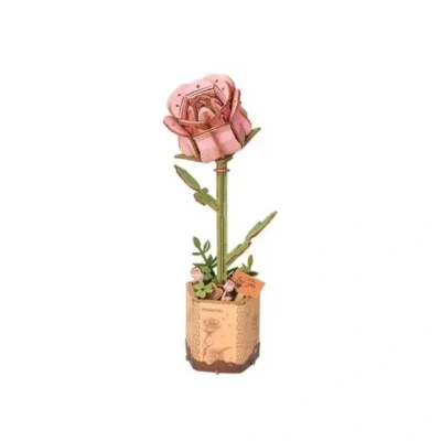 Afbeelding van Robotime Pink Rose TW041 Roze Roos Knutselen DIY Houten bouwpakket Volwassenen