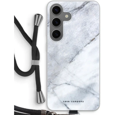 Afbeelding van Case Company® hoesje met Koord geschikt voor Samsung Galaxy S24 Witte marmer Telefoonhoesje Zwart Bescherming aan alle Kanten en Over de Schermrand