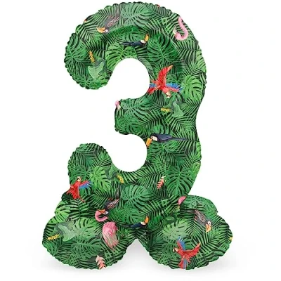 Afbeelding van Folat Staande folieballon Cijfer 3 Jungle Vibe 72 cm