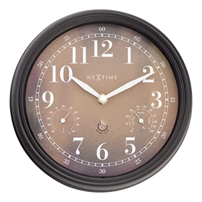Afbeelding van Nextime Ne 4318Br Buitenklok Jasmine + Thermo En Hydrometer 23.5 Cm Zwart/Koper