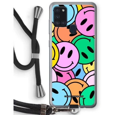 Afbeelding van Case Company® hoesje met Koord geschikt voor Samsung Galaxy A21s Smiley N1 Telefoonhoesje Zwart Bescherming aan alle Kanten en Over de Schermrand