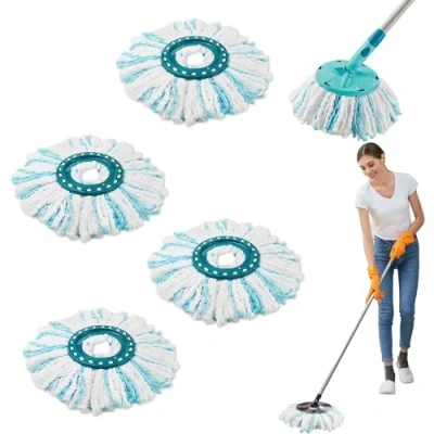 Afbeelding van Set van 4 vervangende bezemkoppen compatibel met Leifheit Clean Twist Disc Mop Ergo, 2 vezelsysteem voor Leifheit, alle vloeren