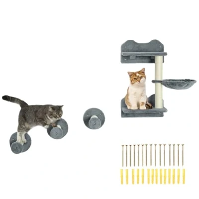 Afbeelding van PawHut Klimwand met krabpaal 4 delig set hoge stabiliteit