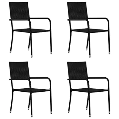 Afbeelding van Tuinstoelen 4 st stapelbaar poly rattan zwart