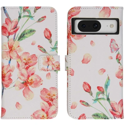 Afbeelding van iMoshion Hoesje Geschikt voor Google Pixel 8 Pro Met Pasjeshouder Design Softcase Bookcase Meerkleurig / Blossom Watercolor White