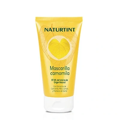 Afbeelding van Naturtint Biologisch kamillemasker Hydratatie Intensieve goudglans Ecocert gecertificeerd. 97,8% natuurlijke ingrediënten Kamille en citroen Geschikt voor kinderen 150 ml