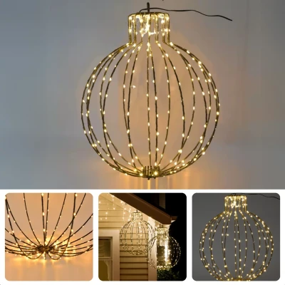 Afbeelding van Cheqo® Verlichte Kerstbal LED Lichtbal Lichtbol Kerstverlichting Verlicht 45cm Metalen Frame Buitenverlichting Zwart