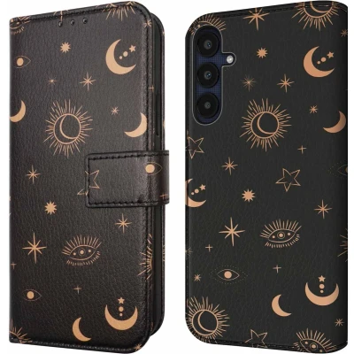 Afbeelding van iMoshion Hoesje Geschikt voor Samsung Galaxy A55 Met Pasjeshouder Design Bookcase smartphone Zwart / Sky Black