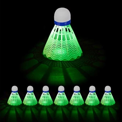 Afbeelding van Relaxdays lichtgevende badminton shuttles set van 8 met LED voor buiten pluimpjes