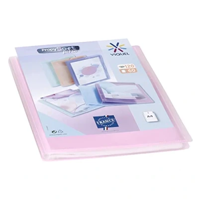 Afbeelding van Viquel Propysoft Documentenmap, A4 formaat, 120 weergaven (60 hoesjes), transparante en gladde hoesjes, transparant roze