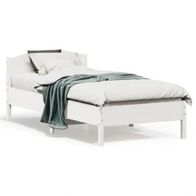 Afbeelding van Bedframe met hoofdbord massief grenenhout wit 90x190 cm