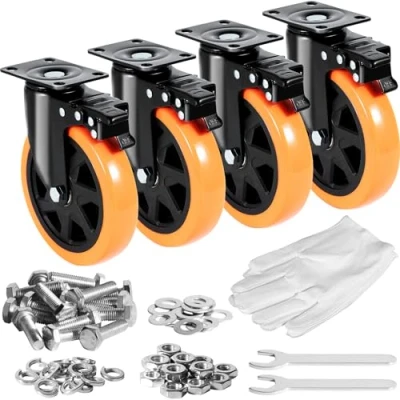 Image de VEVOR Roulettes Pivotantes Lot de 4 pour Meubles Industrielles 152,4 mm Roues Silencieuses en PVC avec Frein à Verrouillage A/B Capacité Charge 318 kg par Roulette Chariots Établis
