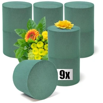Afbeelding van COM FOUR® 9 x bloemenschuim voor bloemstukken in cilindervorm verse bloemen bloemenspons handwerk bruiloften (9 stuks grote cilinder)