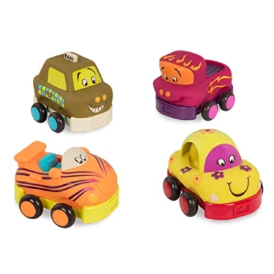 Afbeelding van B. Toys Wheeee ls Set van 4 zachte wrijvingsauto&#039;s Voor kinderen vanaf 1 jaar