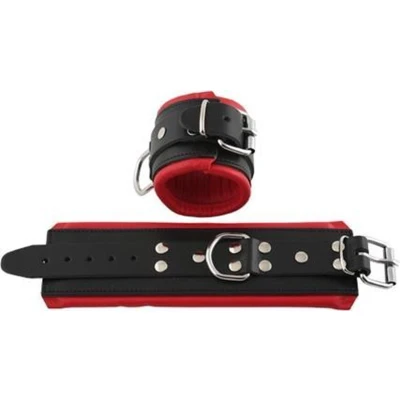 Afbeelding van Mister B Leren Polsboeien Zwart/Rood