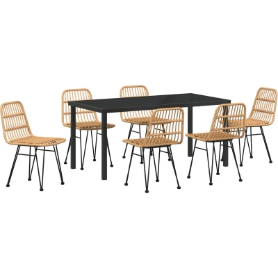 Afbeelding van vidaXL 7 delige Tuin Eetset Bruin Poly Rattan