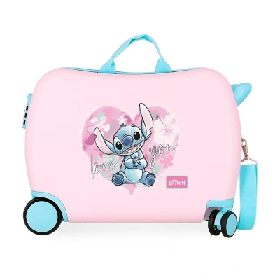 Afbeelding van Stitch meisjes rol zit ABS kinderkoffer roze