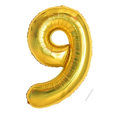 Afbeelding van 9e verjaardag ballon 9 XXL gigantische gouden folieballon 40 inch 101 cm verjaardagsdecoratie cijfer decoratie helium vliegt