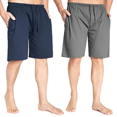 Afbeelding van Korte pyjamabroek voor heren, katoen, met zakken, 2 stuks, marineblauw/donkergrijs