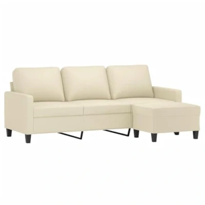 Image de vidaXL Canapé à 3 places avec repose pieds Crème 180 cm Similicuir3201123
