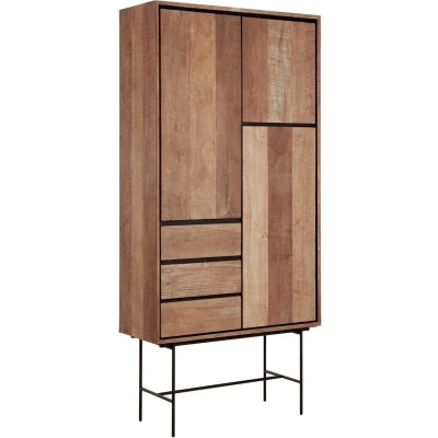 Afbeelding van DTP Home Cupboard Metropole high, 3 doors, drawers,210x100x40 cm, recycled teakwood