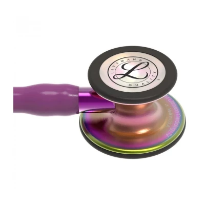 Afbeelding van Littmann Cardiology IV Stethoscoop, borststuk met regenboogafwerking, pruimkleurige slang, paarse steel en zwarte headset, 6205