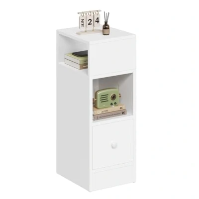 Afbeelding van EUGAD Smal, nachtkastje, nachtkastje met 2 open vakken en 1 lade, 25 x 30 66 cm, compact opbergmeubel voor slaapkamer, woonkamer, van spaanplaat, wit, 0179ZZ