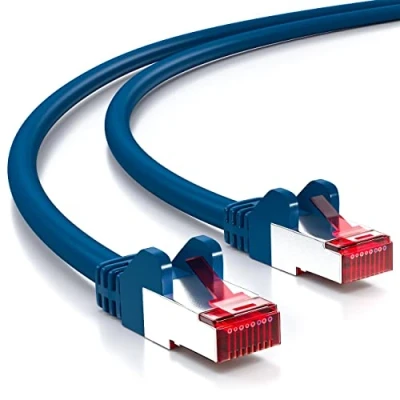Afbeelding van deleyCON 5 m CAT6 netwerkkabel Afscherming PIMF S/FTP CAT 6 RJ45 ethernetkabel LAN DSL router modem access point patchpanelen blauw