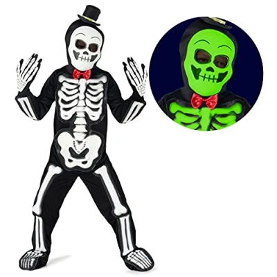 Afbeelding van Morph Lichtgevend skeletkostuum voor kinderen, skelet, jongens, Halloween kostuum maat S