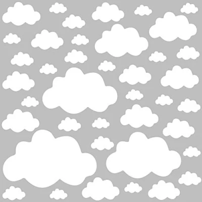 Afbeelding van PREMYO Set van 40 muurstickers voor kinderen, wolken, wanddecoratie, babykamer, eenvoudig aan te brengen, wit