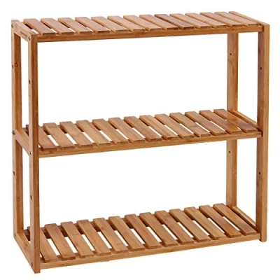 Afbeelding van SONGMICS BCB13Y Badkamerrek, bamboe, 3 niveaus, houder voor planten, verstelbaar, op poten of om te hangen, woonkamer, eetkamer, balkon, keuken, houtkleuren