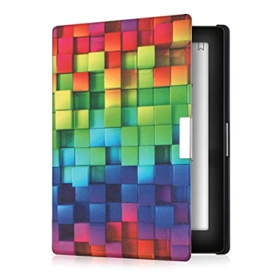 Afbeelding van kwmobile E reader hoesje geschikt voor Kobo Aura Edition 1 hoes flip case met magnetische sluiting Ereader cover Regenboog Kusbussen design in meerkleurig / groen blauw
